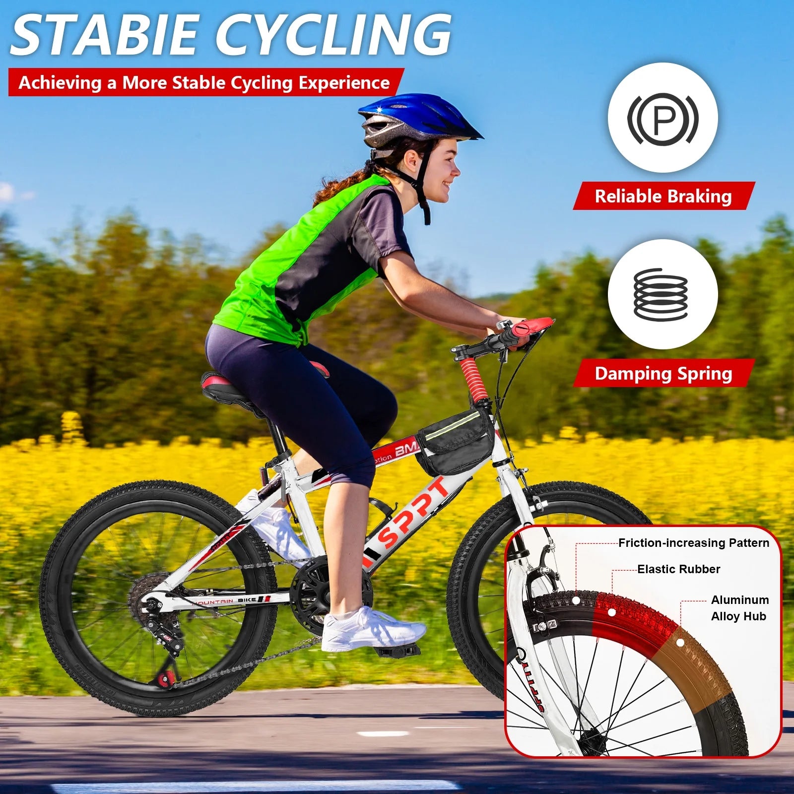 SPPTTY 20 - 24 in Bike, 6 - Speed Mountain Bike for Men Women Boys Girls, Comfort Saddle, Blue