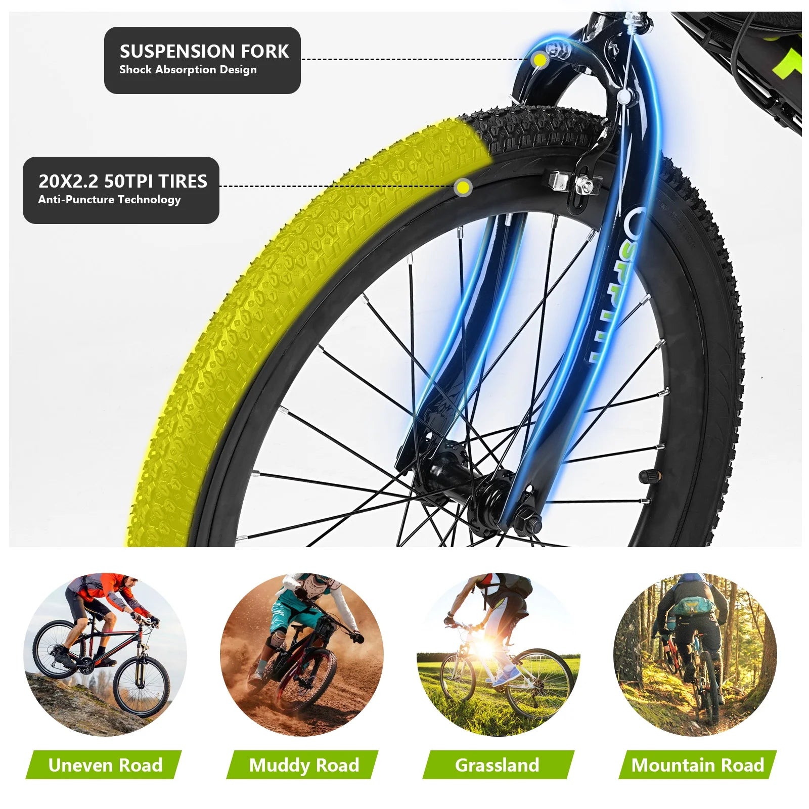 SPPTTY 20 - 24 in Bike, 6 - Speed Mountain Bike for Men Women Boys Girls, Comfort Saddle, Blue