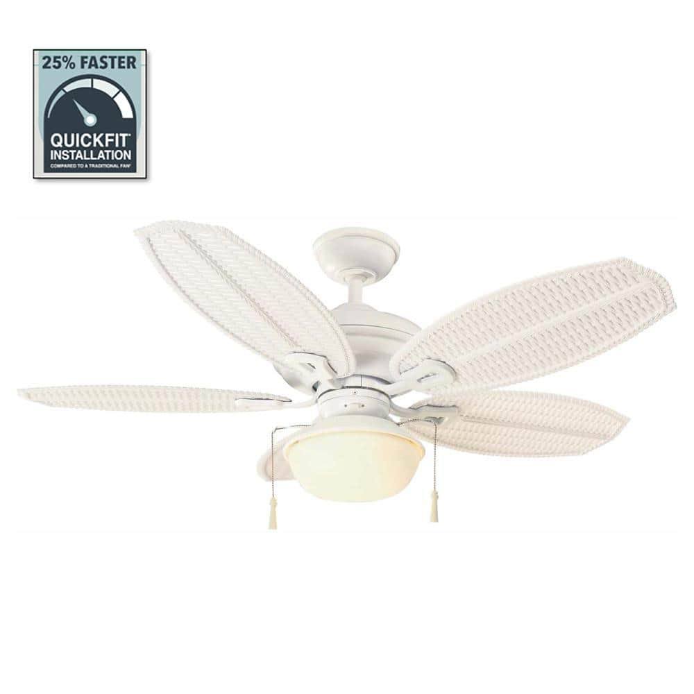 Hampton Bay Palm Beach III 48 in. LED Indoor/Outdoor Matte White Ceiling Fan with Light Kit