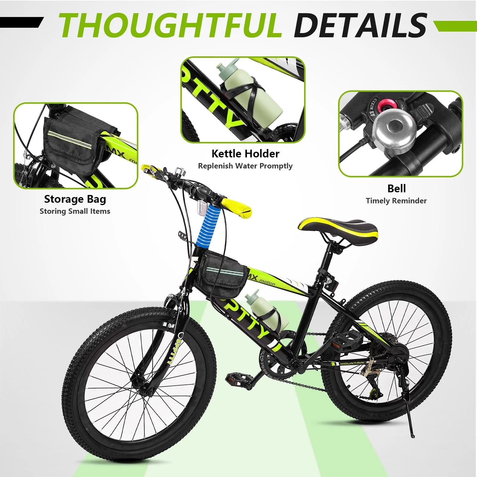 SPPTTY 20 - 24 in Bike, 6 - Speed Mountain Bike for Men Women Boys Girls, Comfort Saddle, Blue