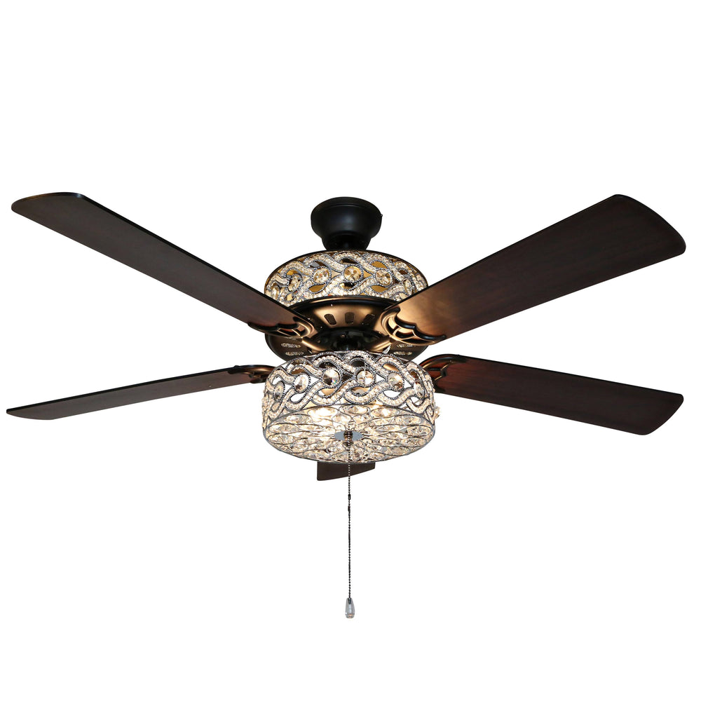 River of Goods Glam 52 inch Width Crystal Double-lit LED Ceiling Fan, Clear